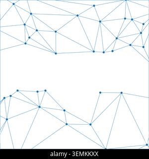 Abstract low poly background with blue interconnected dots and lines. intricate network forms a border, framing clear, empty white space in the middle Stock Vector