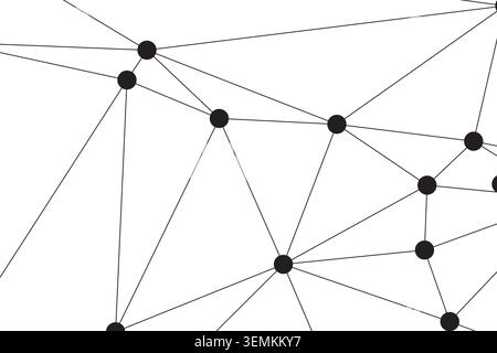 Graphic artwork of interconnected dots forming a mesh structure, representing wireless communication, neural networks, and global social links in a cl Stock Vector