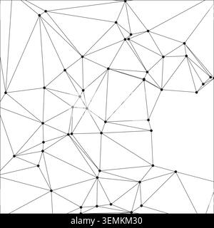 Complex geometric network illustration. Connected black dots and lines forming abstract shapes. Modern digital art background. Stock Vector