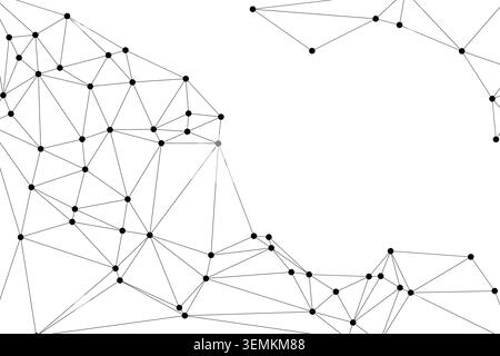Abstract white background featuring network connection, black dots, lines, and geometric shapes, symbolizing modern technology and digital communicati Stock Vector