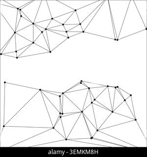 Two distinct clusters of connected points forming complex polygonal shapes. Symmetrical void in middle creates space for text. Modern technical illust Stock Vector