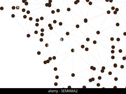 Minimalist digital communication infrastructure featuring interconnected dark circles and thin grey lines representing data nodes. Scientific plexus b Stock Vector
