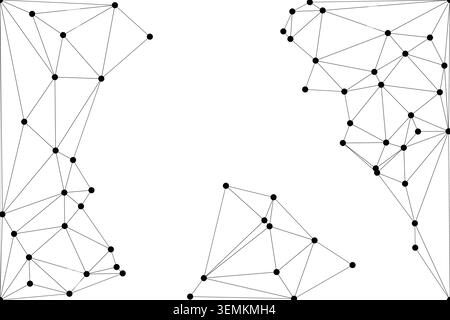 Abstract white background featuring a scattered network of black lines and dots, arranged in various clusters, symbolizing diverse connections and dig Stock Vector