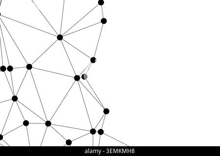 Minimalist geometric illustration of neural network connections. Web of black nodes and thin lines against clean white backdrop. Perfect for technolog Stock Vector