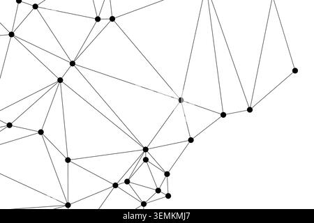 Minimalist black and white abstract background. Connected lines and dots represent network. Simple geometric pattern for modern design. Digital data v Stock Vector