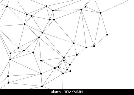 Abstract black and white background. Geometric grid with connected points for modern design. Digital network visualization. Futuristic backdrop for te Stock Vector