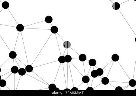 Detailed shot of large black circles connected by sharp black lines. High contrast abstract design representing strong digital bonds and cellular stru Stock Vector