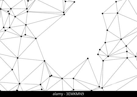 Intricate digital connectivity map showing multiple connection points. Black circular nodes linked by thin black lines on white background. Symbolizes Stock Vector