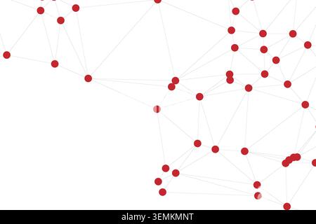 Red abstract geometric network of points and lines on white background, connected nodes, data visualization, scientific concept. Stock Vector