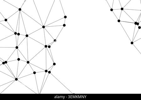 Clusters of dark circular nodes connected via fine black lines. Represents abstract networks, data links, technology, communication, and minimalist ar Stock Vector