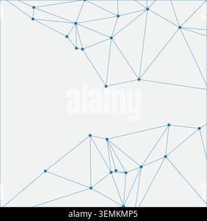 Split composition featuring two distinct clusters of blue connected dots and lines. Clean minimalist aesthetic representing cloud computing and global Stock Vector