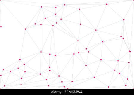Dynamic abstract low poly design with interconnected fuchsia dots and lines. network of polygons on a clean white background. modern illustration for Stock Vector