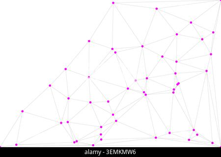 Abstract geometric network, vibrant magenta nodes, connecting lines, digital design, technological concept, clean backdrop, modern art Stock Vector