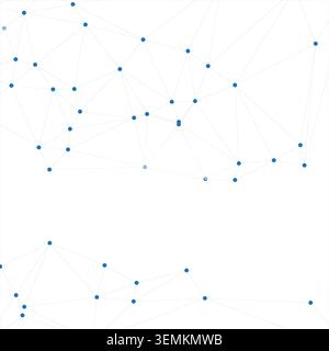 Minimalist digital plexus background featuring thin lines and blue circular nodes forming interconnected structure across white space. Clean modern ae Stock Vector