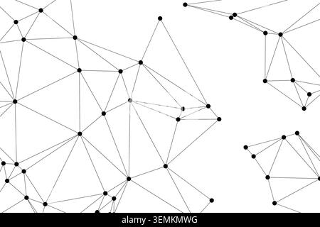 Varied low poly composition showing distinct groups of interconnected points and edges, creating diverse triangulated patterns for creative digital pr Stock Vector