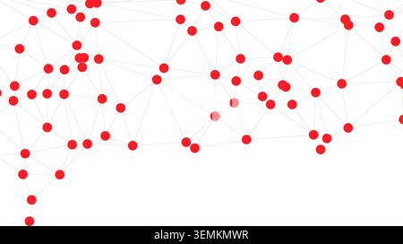 Clean white background featuring a red geometric network of dots and connecting lines. Ideal for medical research, biological systems, emergency respo Stock Vector