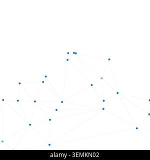 Fragmented geometric web of blue circular points linked by thin straight lines. Artistic representation of complex systems and information technology Stock Vector