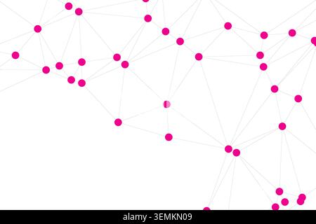 Vibrant pink dots and connecting lines form abstract geometric network, digital concept, bright communication and technology pattern, clean white. Stock Vector