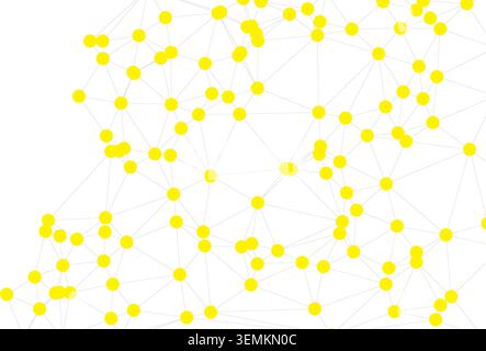 Yellow dots and connecting lines form abstract digital network, geometric pattern, concept of connection and technology, clean white background space. Stock Vector