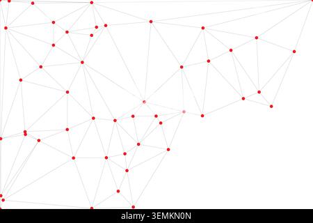 Red abstract network, connecting points, geometric pattern, data visualization, technology background, clean white space, modern design Stock Vector