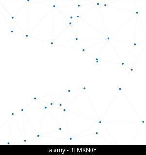 Interconnected blue nodes and fine lines creating complex geometric shapes in minimalist style. Sophisticated digital pattern suitable for high tech b Stock Vector