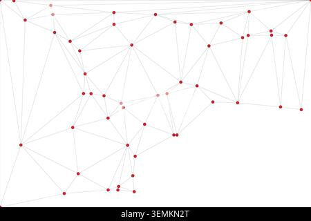 Sophisticated geometric web using red circular points linked by subtle lines to showcase interconnected systems. Useful for scientific research presen Stock Vector