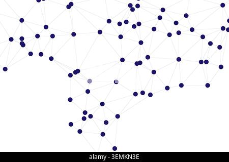 Blue dots and lines form abstract network pattern, geometric digital design, concept of connection, communication, and technology, clean white backgro Stock Vector