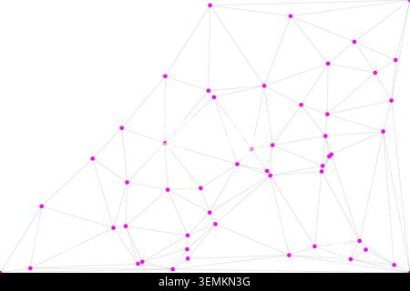 Abstract geometric network, vibrant magenta nodes, connecting lines, digital design, technological concept, clean backdrop, modern art Stock Vector