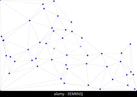 Minimalist digital representation of complex connectivity featuring vibrant blue nodes and delicate grey lines. Perfect for visualizing data structure Stock Vector