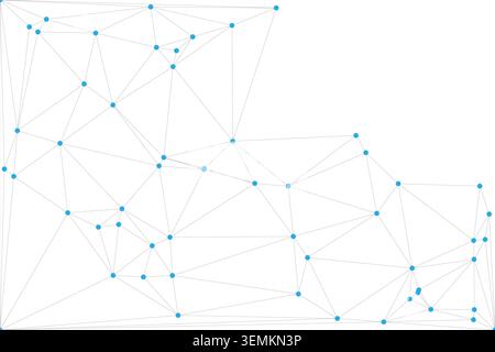 Blue dot network, interconnected nodes, lines forming connections, digital abstract, technology concept, clean white background, communication graphic Stock Vector