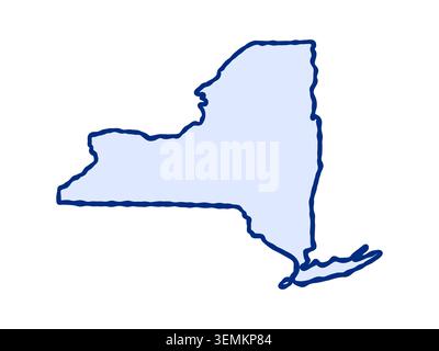 Doodle-style illustration of the New York state map, featuring the recognizable shape of New York in a simple, hand-drawn design. Stock Vector