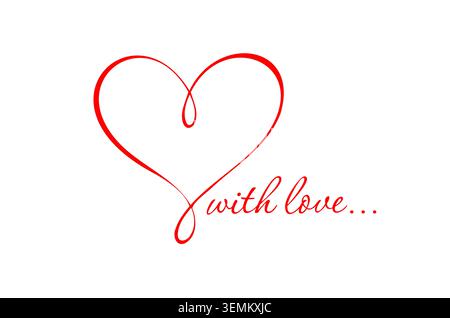 a simple heart in one line with love. Hand drawn. Not AI, vector illustration. Stock Vector