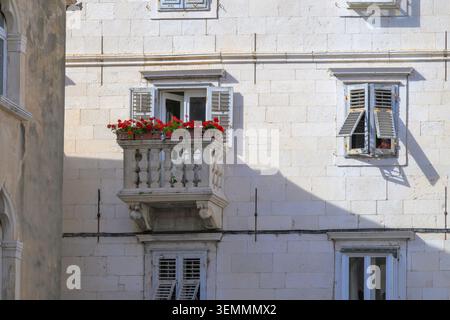 Windows in buildings Venetian architectural style buildings, Old Town, Split, Croatia. Stock Photo