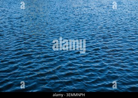 Blue water surface texture with small ripples and waves, abstract deep liquid background for copy space and design templates Stock Photo