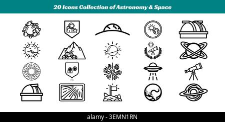Collection of 20 astronomy and space-themed icons set Stock Vector