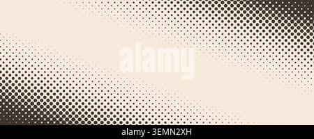 Beige halftone gradient background. Fading repeating polka dot texture. Old aged repeated dotted gradation pattern. Vanishing comic pop art overlay backdrop. Vector cartoon raster effect wallpaper Stock Vector