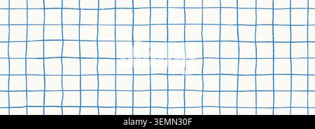 Hand drawn square grid seamless pattern. White blue repeated doodled checkered background. Sketch thin checker paper texture. Pencil drawn journal sheet notebook template. Vector line planer page Stock Vector