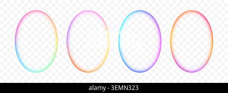 Iridescent rainbow gradient ellipse frame set. Blurred vivid oval border collection. Vibrant color rounded banner element pack. Bright colorful bubble box template bundle. Vector Stock Vector