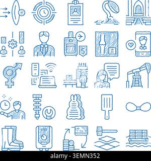 Doodle icons illustrating various business and industry concepts Stock Vector