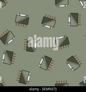 seamless pattern steel microchip cartoon vector Stock Vector