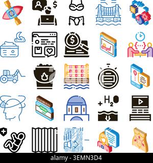 Diverse icons representing lifestyle, business, and technology concepts Stock Vector