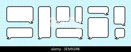 Cute flat design of speech balloon. Chat message from cartoon character. Black line icon set for think bubble or quote. Vector collection Stock Vector