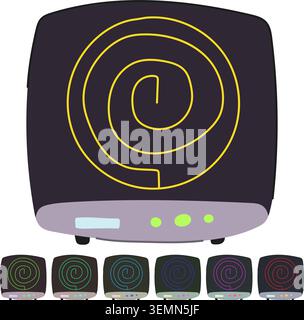 Vector illustration of a portable electric stove burner with a control ...