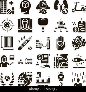Collection of various glyph icons depicting different concepts Stock Vector