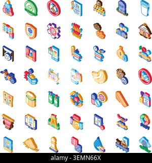 Isometric icons collection representing various concepts Stock Vector