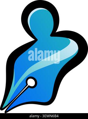 Abstract blue and black icon of a human silhouette pen tool tip. Ideal for writing, editing, or content creation branding and design projects. Icon or Stock Vector