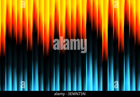 Vibrant gradient of vertical bars transitioning from fiery orange yellow at the top to deep blue at the bottom. Blue and fiery orange gradient modern Stock Vector