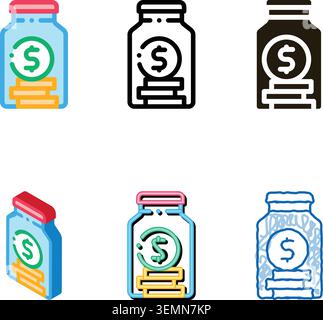 coins in jar icon vector pack outline Stock Vector