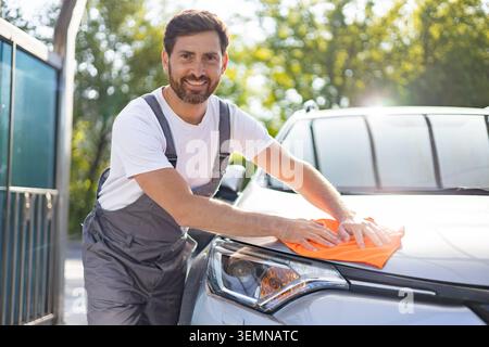 Car Detailing Man Polishing Car Stock Photo