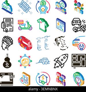 Collection of business and lifestyle isometric icons Stock Vector